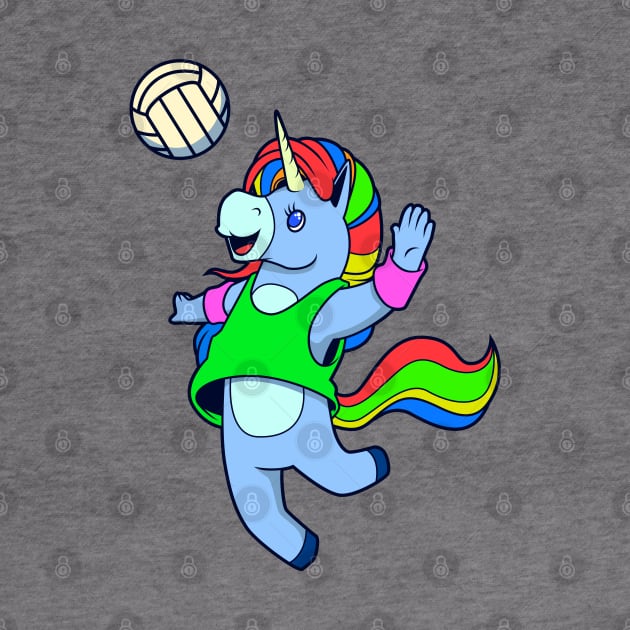 Comic unicorn playing volleyball by Modern Medieval Design